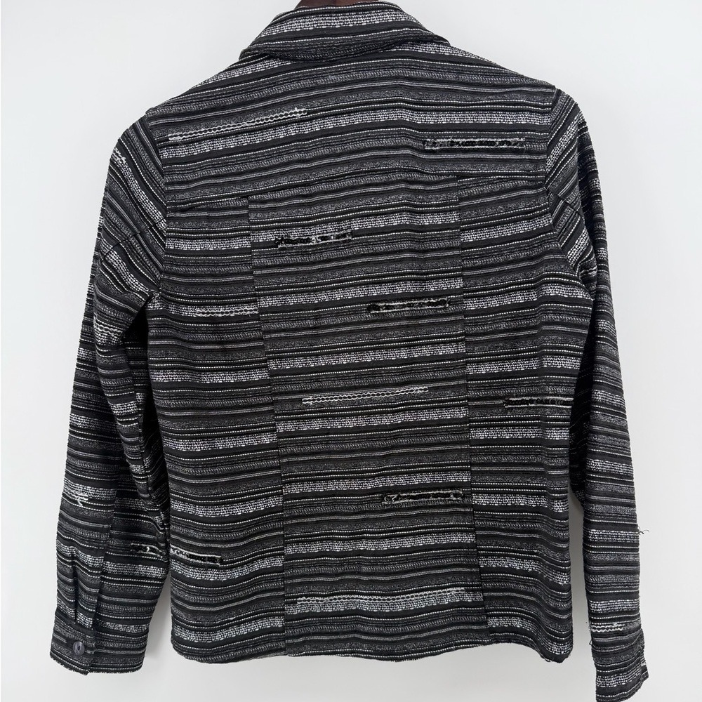 Chico's Black White Striped Metallic Textured Button Front Jacket Size 0 - Picture 6 of 8